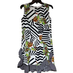 Uncle Frank Women's Asymmetric Floral Stripe Dress Size S Multicolor Knee Length